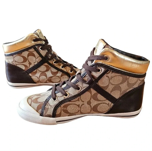 Coach New York Women's  Brown Freesia Lace Up High Top Sneaker Shoes Size 8. - Picture 5 of 16
